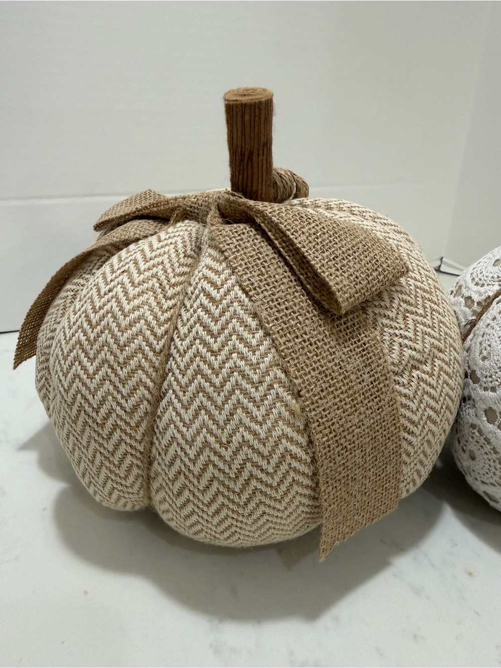 Neutral Lace and Burlap Decorative Pumpkins - Set of 3 - Picture 6 of 13